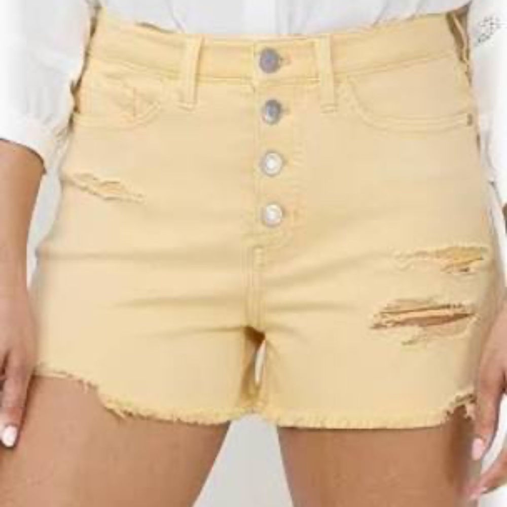 Lauren Conrad NWT Feel Good Jeans Super High-Rise Cut off Short Yellow Size 4
